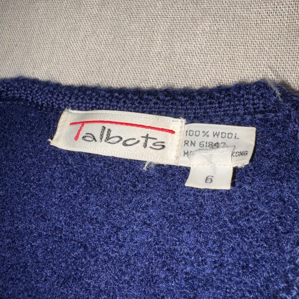 Talbots Vintage Navy Blue 100% Wool Boiled Knit Cardigan Jacket Silver Buttons 6 - Picture 2 of 6